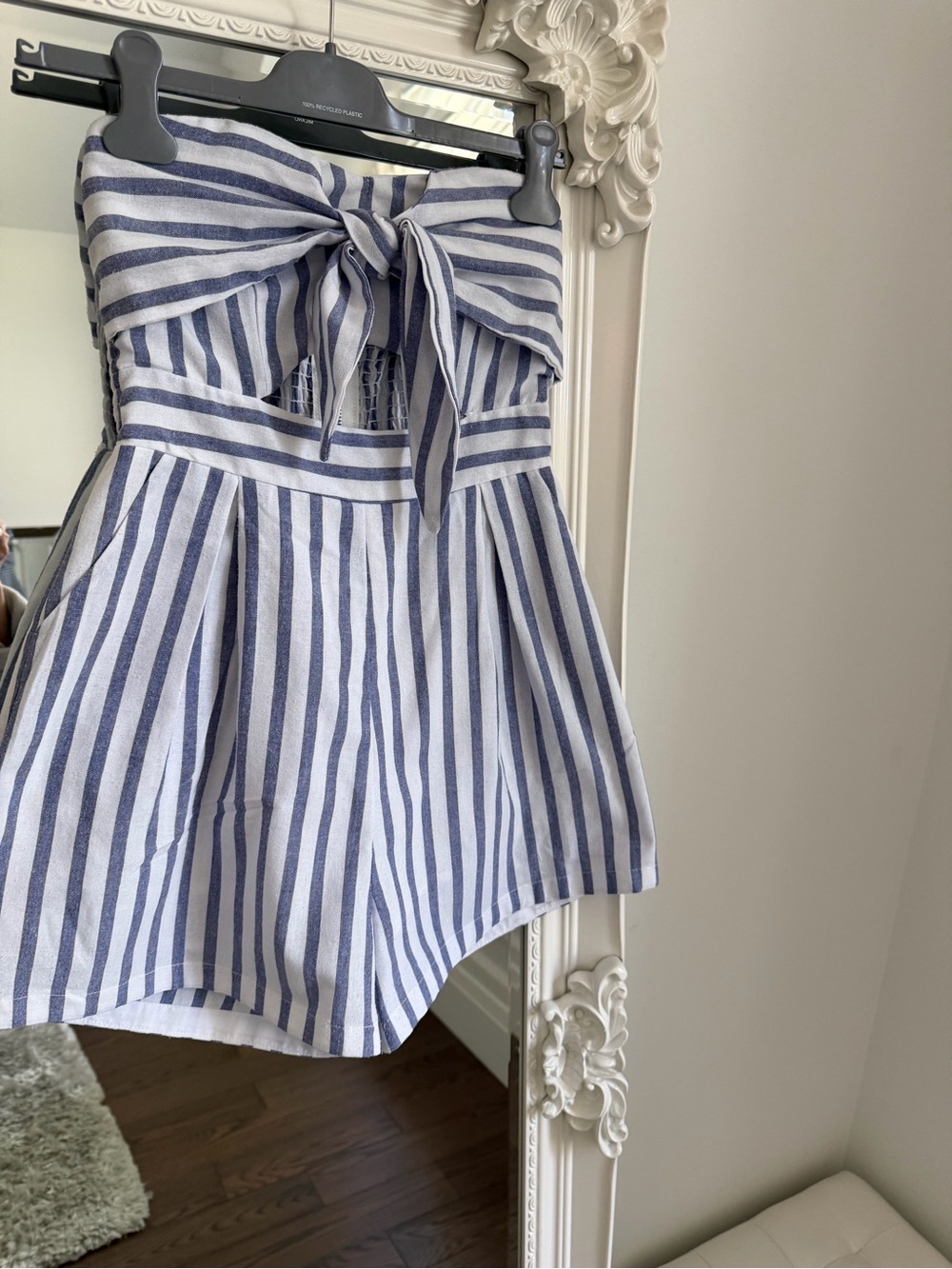 IN THE BEGINNING Striped Strapless Mini Romper- Blue & White